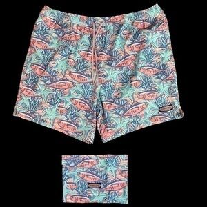 Vineyard Vines Chappy Swim Trunks Men’s 2XL Fish Stars Travel Pouch
